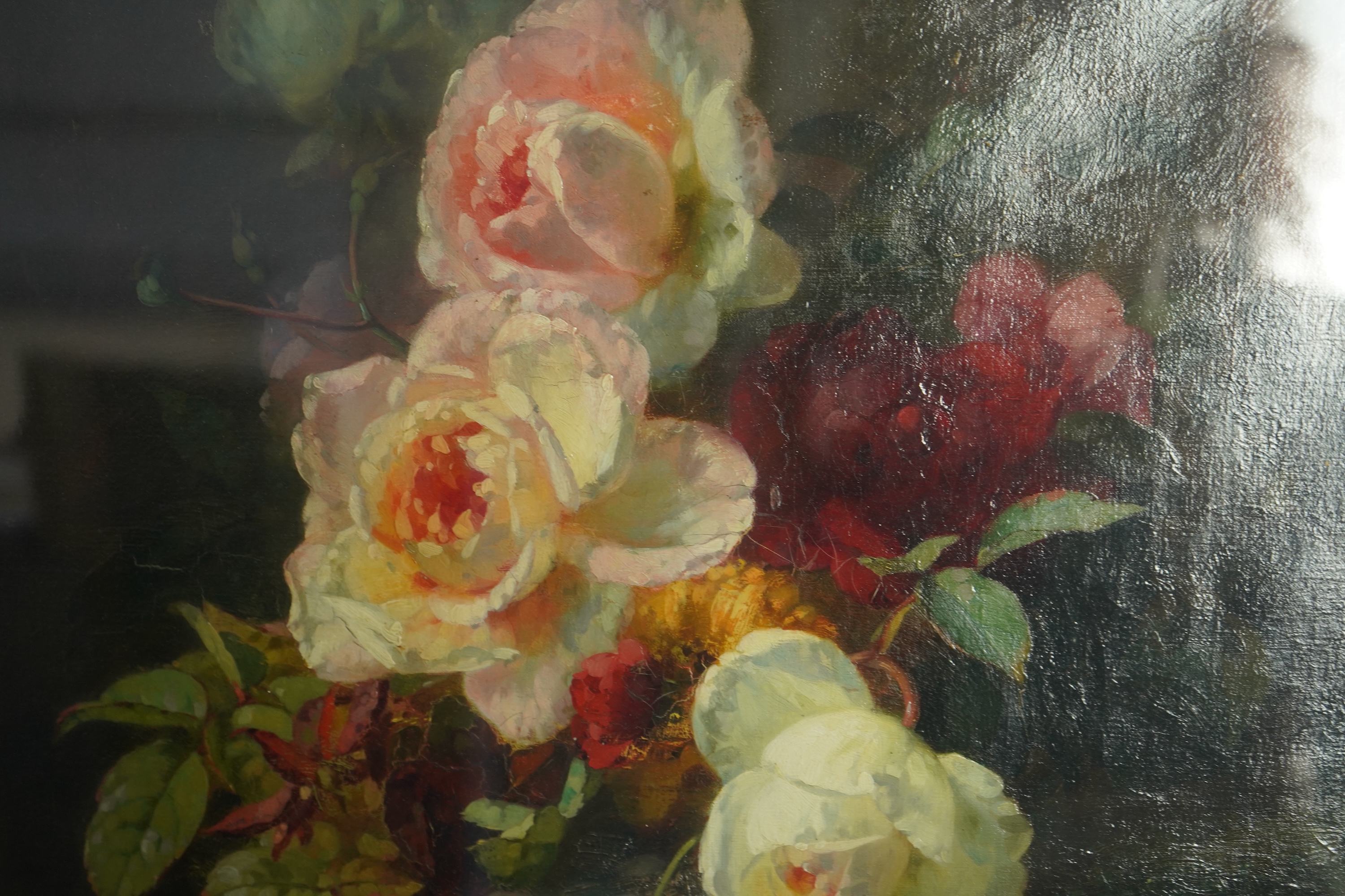 Attributed to Henri-Théodore Fantin-Latour, French (1836-1904), Still life study of flowers in a grey vase